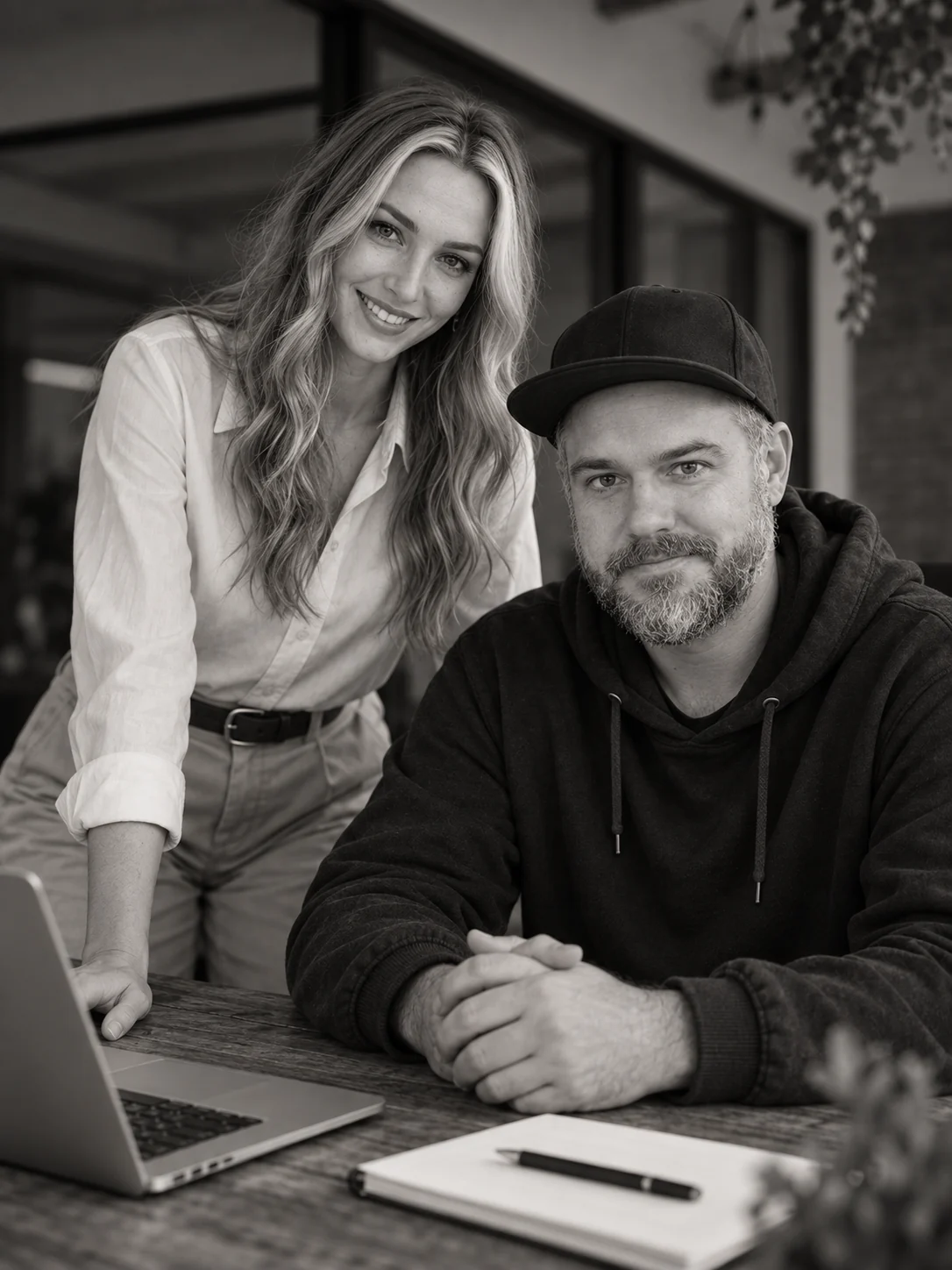 Anastasia und Mathias gemeinsam im Büro